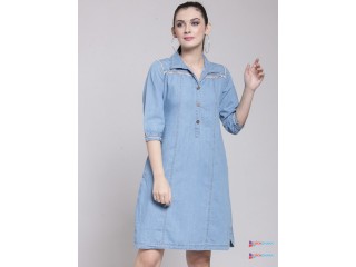 Pluss Women Blue Solid A-Line Dress