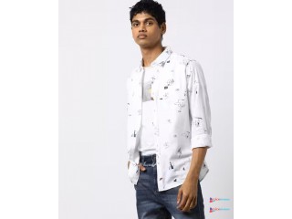 Printed Slim Fit Shirt with Patch Pocket