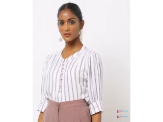 Striped Shirt with Mandarin Collar