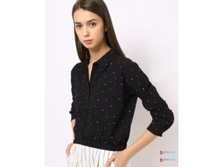 Text Print Shirt with Elasticated Hemline