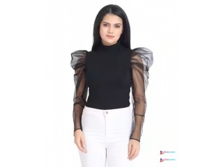 Slim Fit Top with Sheer Sleeves