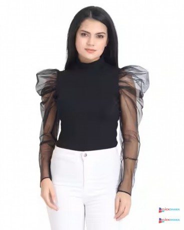 slim-fit-top-with-sheer-sleeves-big-0
