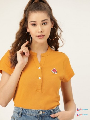 dressberry-women-mustard-yellow-solid-mandarin-collar-t-shirt-big-0
