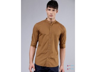 HIGHLANDER Men Khaki Brown Slim Fit Solid Casual Shirt