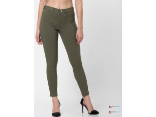 ONLY Women Olive Green Skinny Fit Solid Chinos