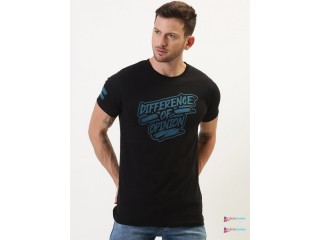 Difference of Opinion Men Black Printed Round Neck T-shirt