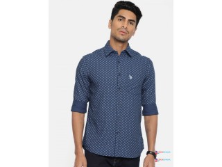 U.S. Polo Assn. Men Blue Tailored Fit Printed Casual Shirt