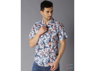 Bene Kleed Men White & White Slim Fit Printed Casual Shirt