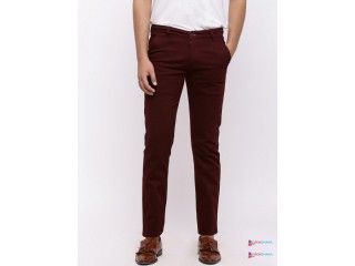 Nation Polo Club Men Maroon Skinny Fit Solid Chinos