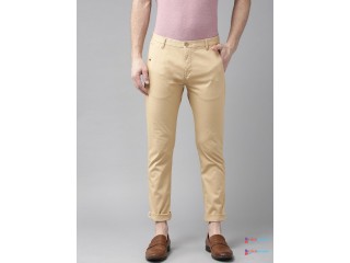 Blackberrys Men Beige Slim Fit Self Design Regular Trousers