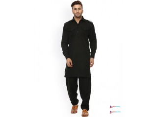Hangup Men Black Solid Pathani Kurta