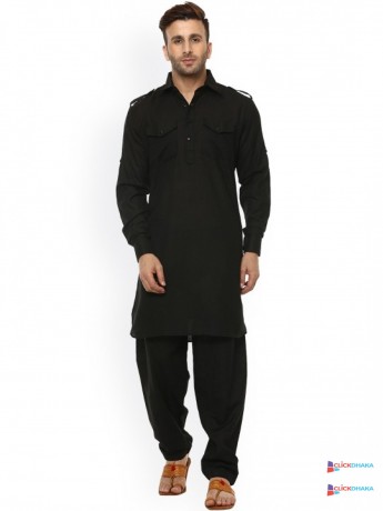 hangup-men-black-solid-pathani-kurta-big-0