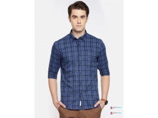 U.S. Polo Assn. Men Blue Tailored Fit Checked Casual Shirt