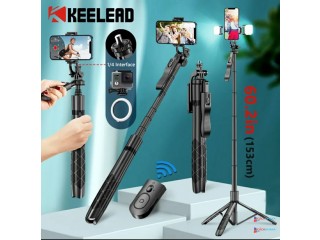 {K-28}Long Video Stand Cum Selfie Stick Tripod with Remote – 360° Rotation Phone Stand with Wireless Remote Con