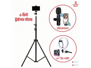 6 Ft Tripod Stand + 10″ Ring Light + K8 Wireless Microphone
