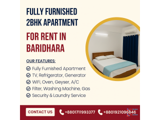 In Baridhara, rent a two-bedroom apartment that is equipped for a comfortable stay