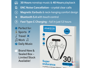 ANKEER H06X Wireless Neckband Earphones – 30H Music Time, Ultra Bass, ENC