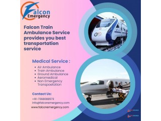Falc Emergency Train Ambulance in Kolkata offers you a ventilator and ICU, etc, for the patient's needs